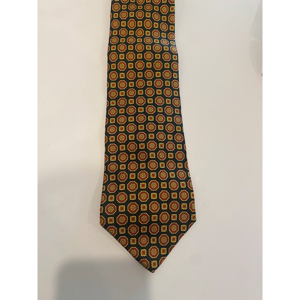 Brooks Brothers Mens Silk Tie Patterned Black Red‎ Gold Geometric Made in USA